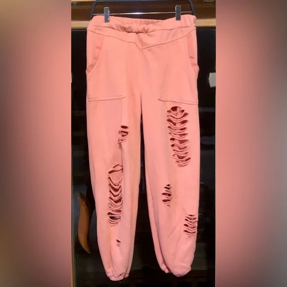 POL Peach Distressed Joggers - Picture 1 of 2
